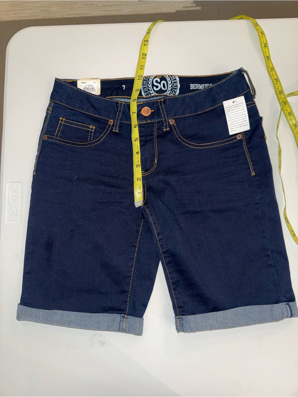 NWT SO Authentic American Heritage Bermuda Denim Shorts Juniors 7 Dark Wash